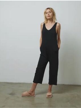 lunya Black Sleeveless V-Neck Cropped Jumpsuit